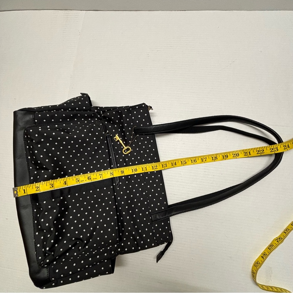 Fossil Polka Dots Tote Shoulder Bag Nylon Black White - Picture 11 of 16